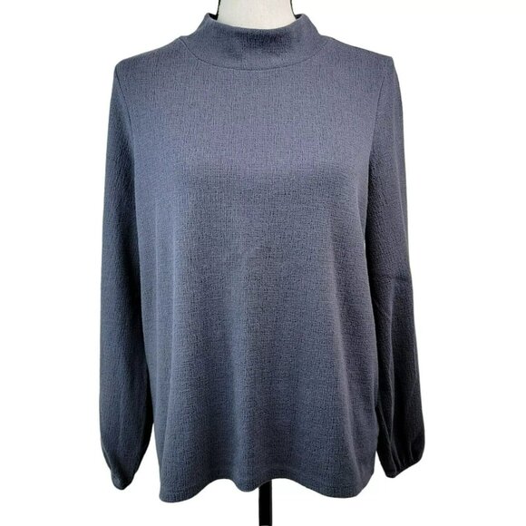 Old Navy Mock Neck Top Womens Sz M Gray Gauzy Blouse‎ Shirt Minimalist Capsule - Picture 1 of 8